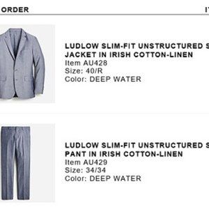 Ludlow (J. Crewe) Slim Fit Suit 40R Deep Water
